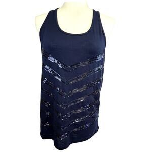 Vanity essentials tank top Medium Navy Blue razer back sequins on front